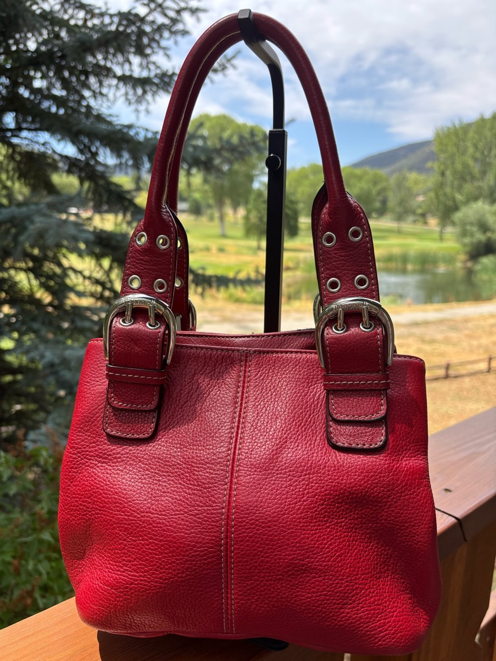 Tignanello Red pebble Leather Tote Bag - Classic Everyday Shoulder Bag or tote